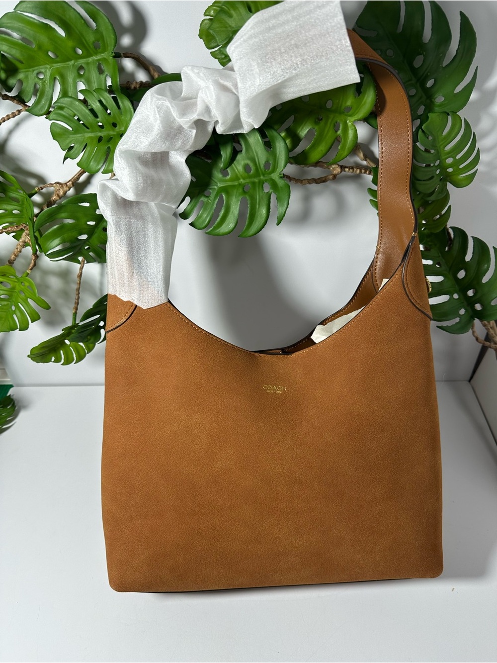 GOODCoach Cognac Suede Shoulder Hobo Bag